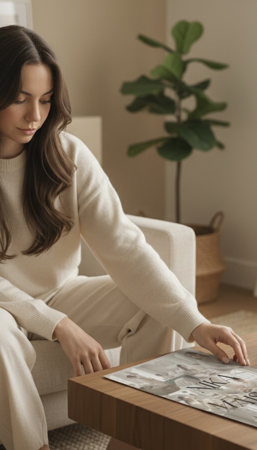 Nika Maison — laying a print on a wooden table