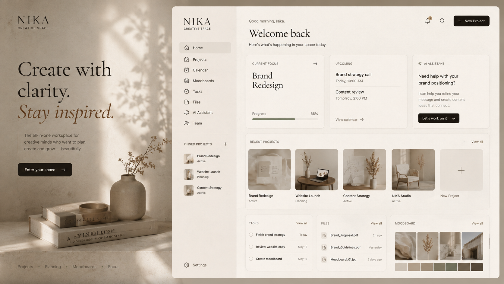 NIKA Creative Space — light workspace interface